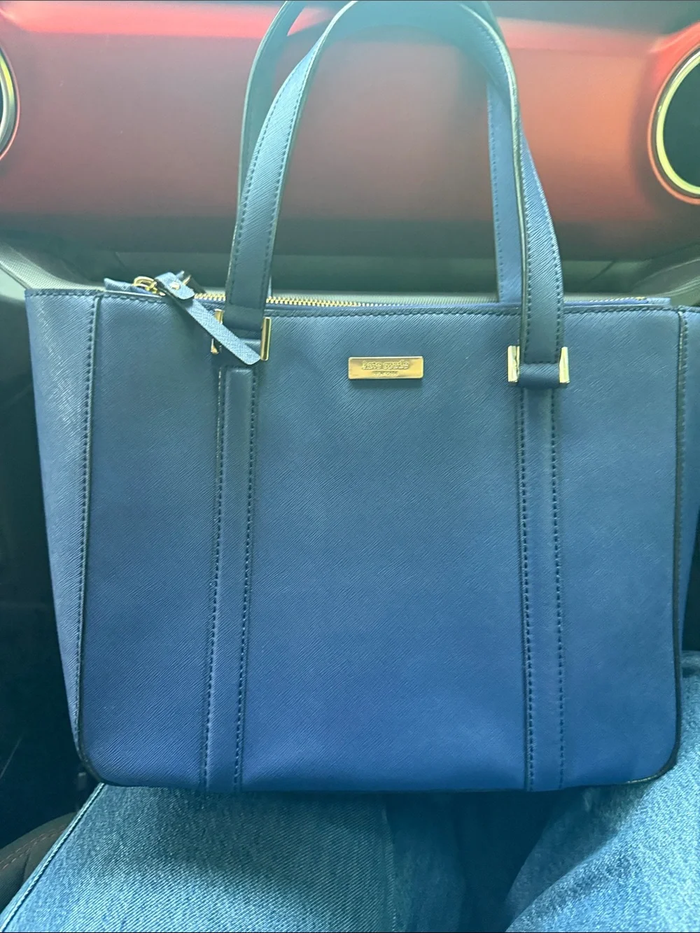 kate spade navy structured tote with gold hardware